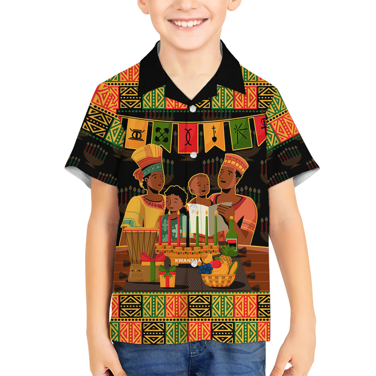 Happy Kwanzaa Family Matching Off Shoulder Short Dress and Hawaiian Shirt African-American Culture Celebration - Wonder Print Shop