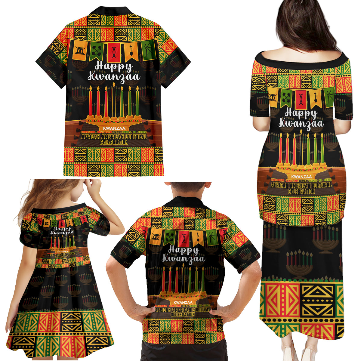 Happy Kwanzaa Family Matching Puletasi Dress and Hawaiian Shirt African-American Culture Celebration - Wonder Print Shop