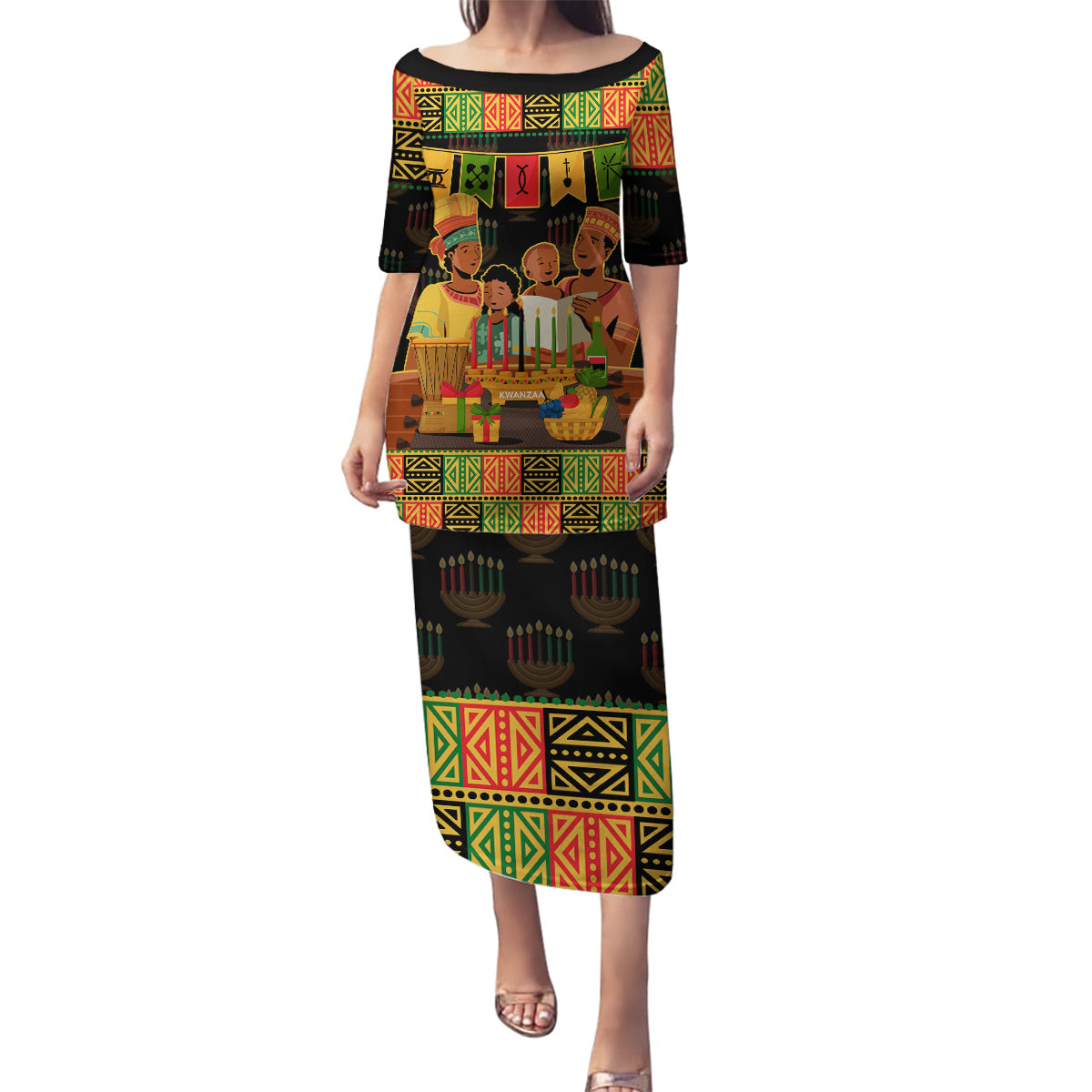 Happy Kwanzaa Family Matching Puletasi Dress and Hawaiian Shirt African-American Culture Celebration - Wonder Print Shop