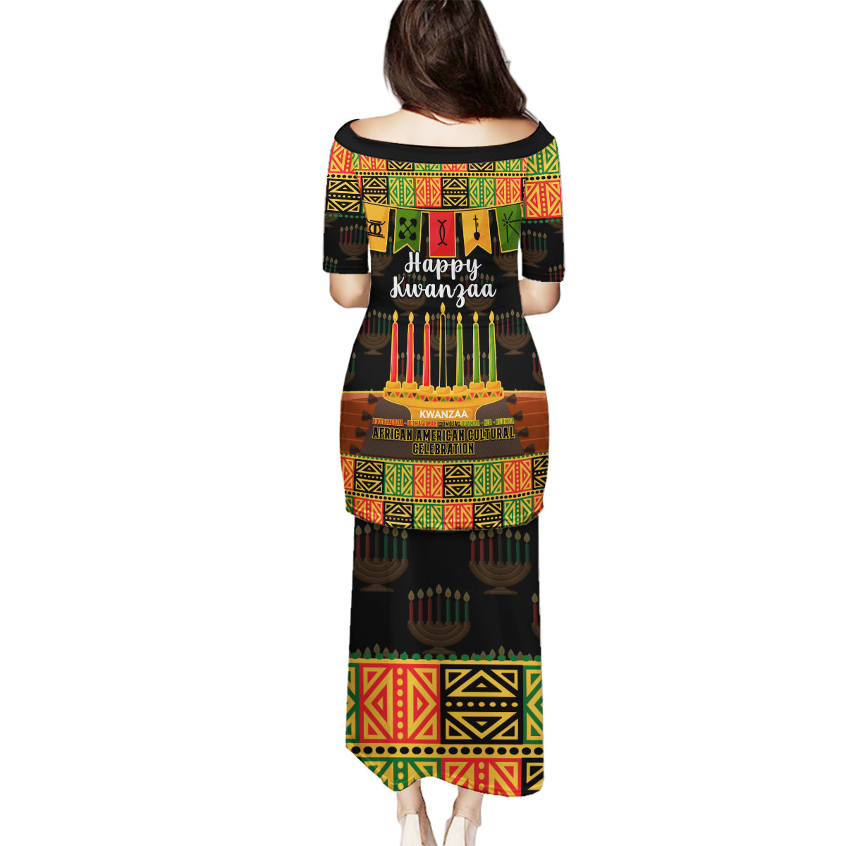 Happy Kwanzaa Family Matching Puletasi Dress and Hawaiian Shirt African-American Culture Celebration - Wonder Print Shop