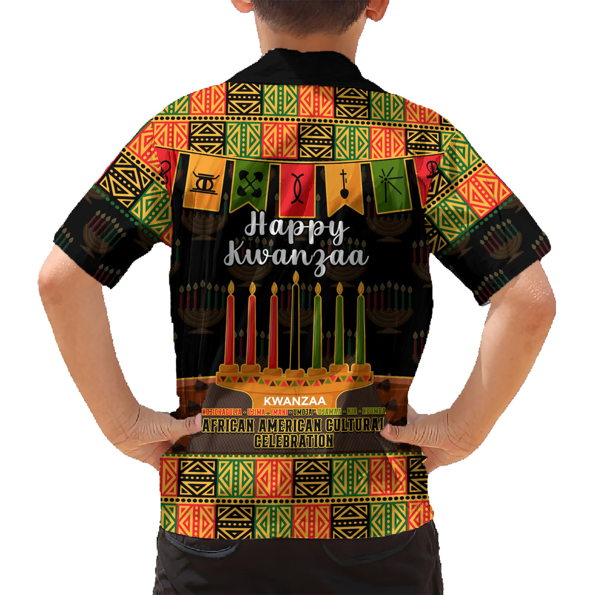 Happy Kwanzaa Family Matching Short Sleeve Bodycon Dress and Hawaiian Shirt African-American Culture Celebration - Wonder Print Shop