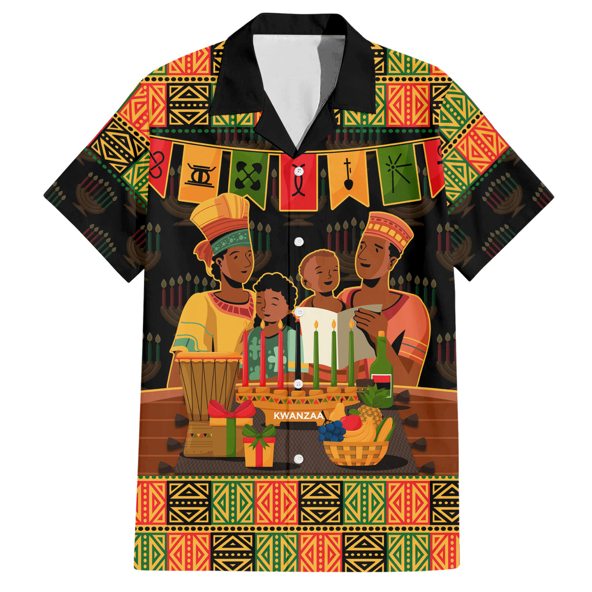 Happy Kwanzaa Family Matching Short Sleeve Bodycon Dress and Hawaiian Shirt African-American Culture Celebration - Wonder Print Shop