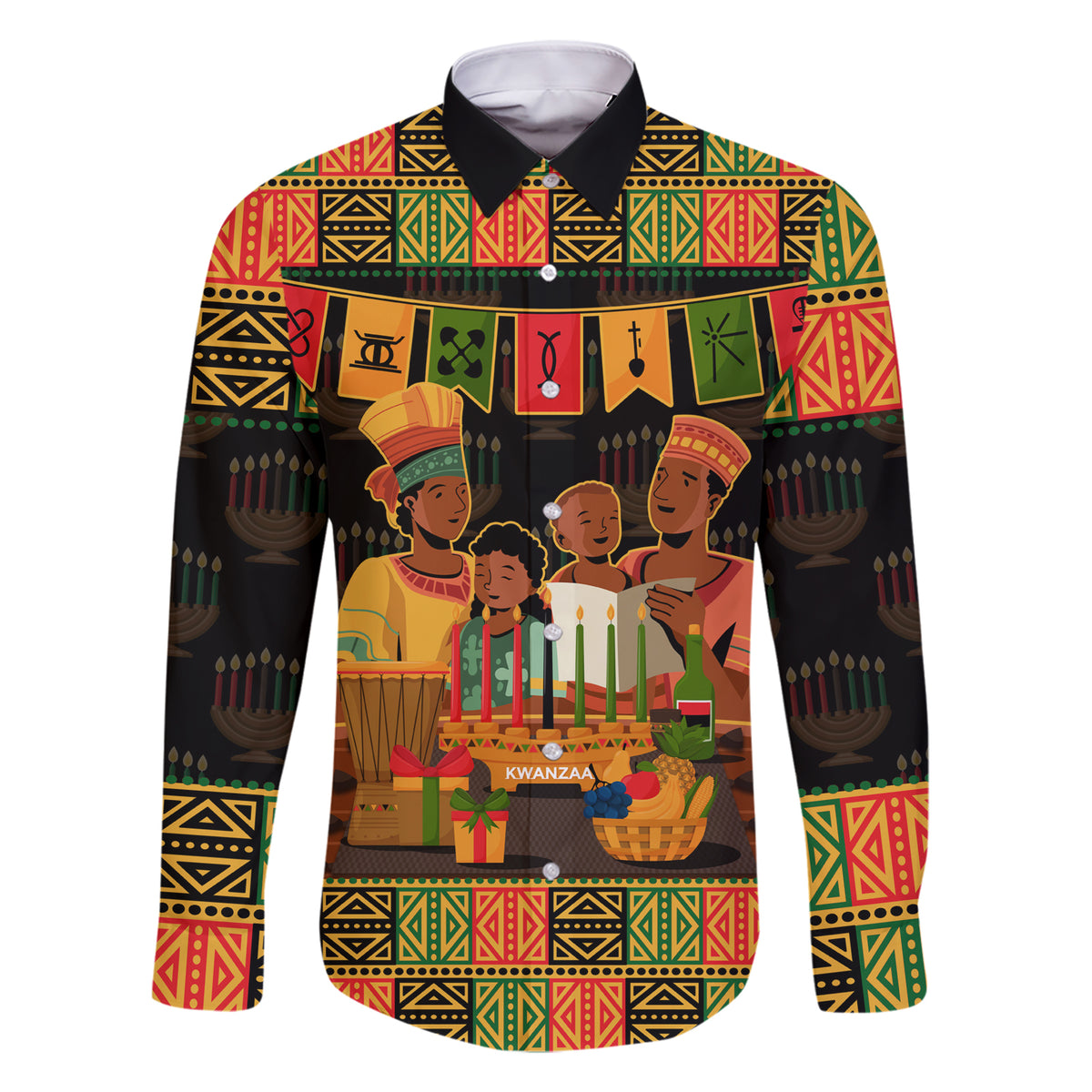 Happy Kwanzaa Family Matching Short Sleeve Bodycon Dress and Hawaiian Shirt African-American Culture Celebration - Wonder Print Shop