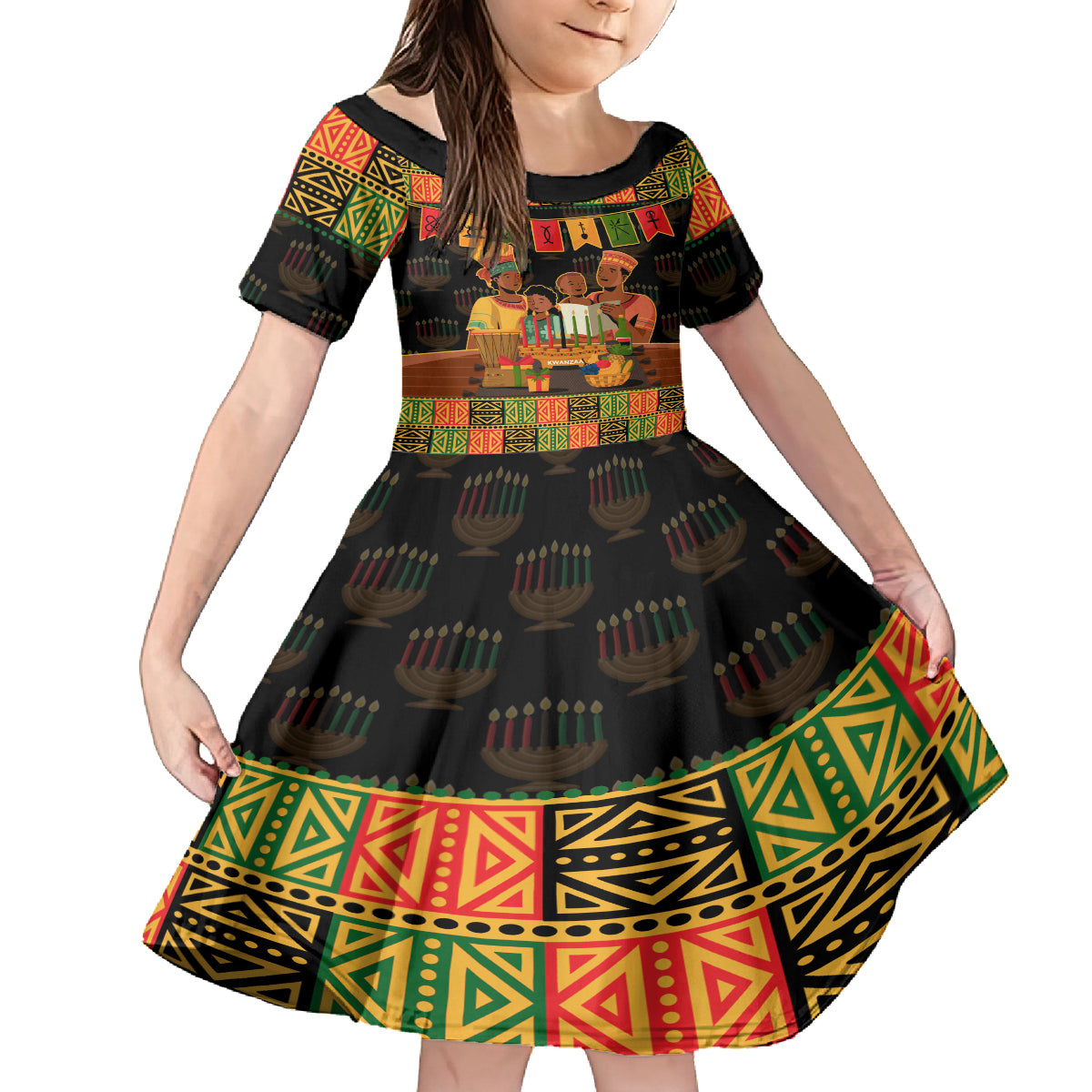 Happy Kwanzaa Kid Short Sleeve Dress African-American Culture Celebration - Wonder Print Shop