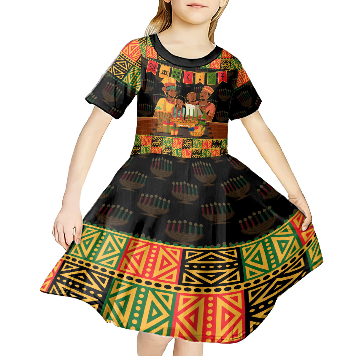 Happy Kwanzaa Kid Short Sleeve Dress African-American Culture Celebration - Wonder Print Shop