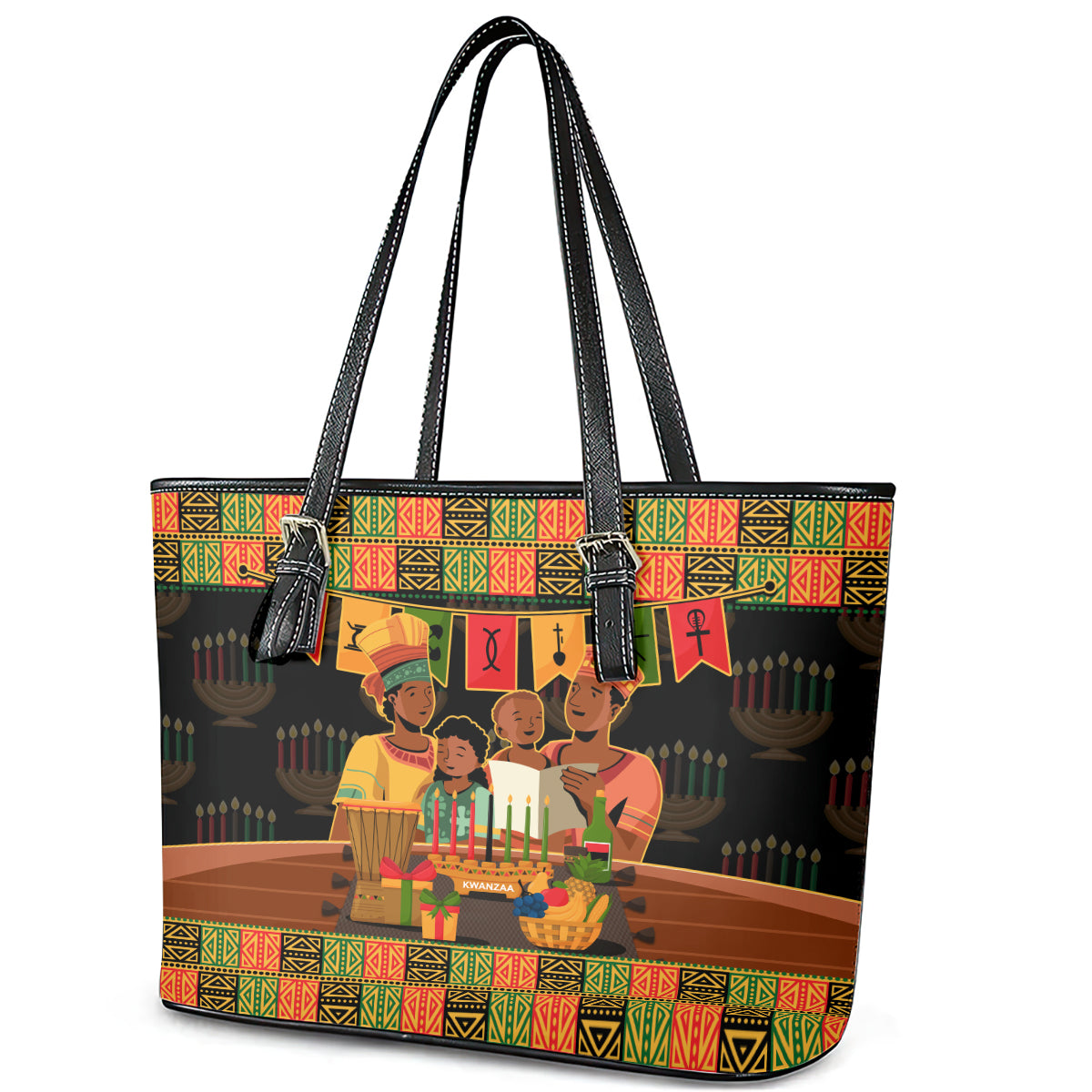 Happy Kwanzaa Leather Tote Bag African-American Culture Celebration - Wonder Print Shop
