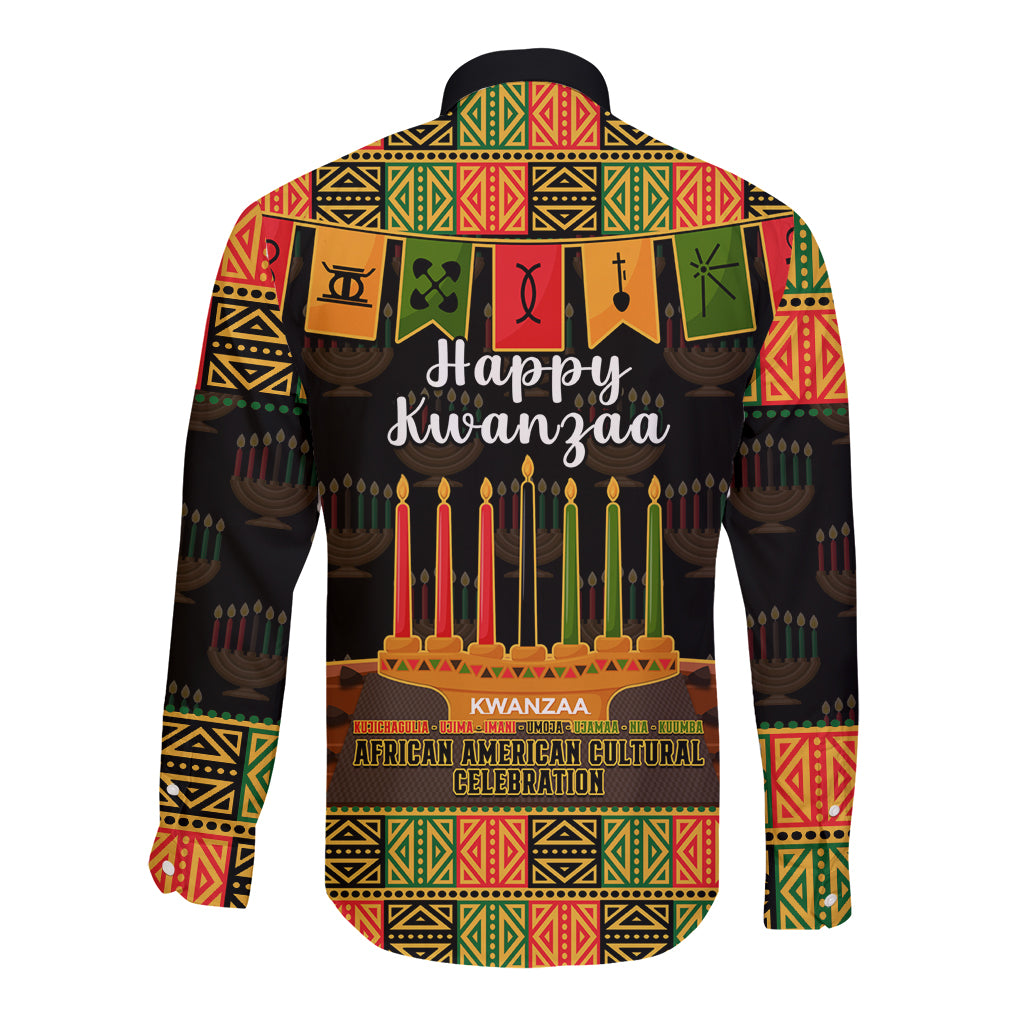 Happy Kwanzaa Long Sleeve Button Shirt African-American Culture Celebration - Wonder Print Shop