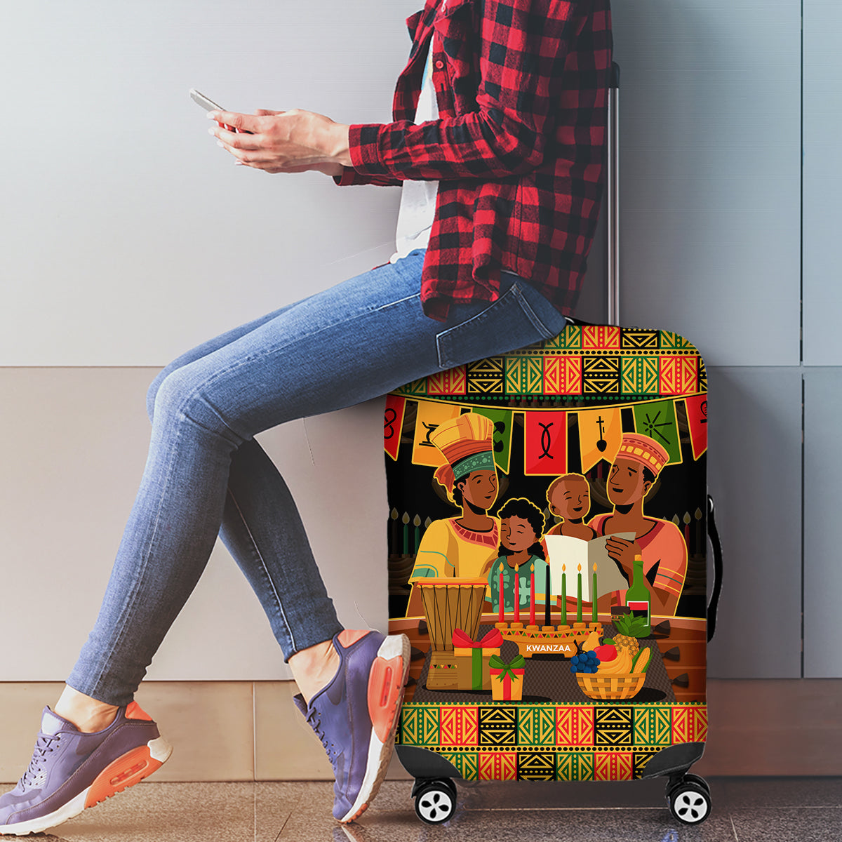 Happy Kwanzaa Luggage Cover African-American Culture Celebration - Wonder Print Shop