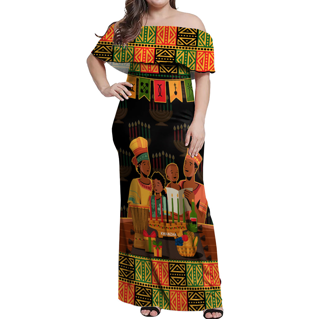 Happy Kwanzaa Off Shoulder Maxi Dress African-American Culture Celebration - Wonder Print Shop