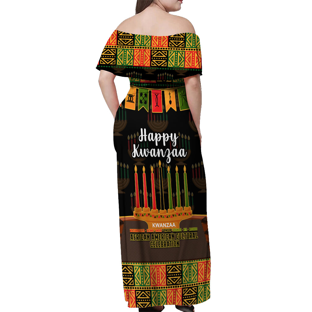 Happy Kwanzaa Off Shoulder Maxi Dress African-American Culture Celebration - Wonder Print Shop