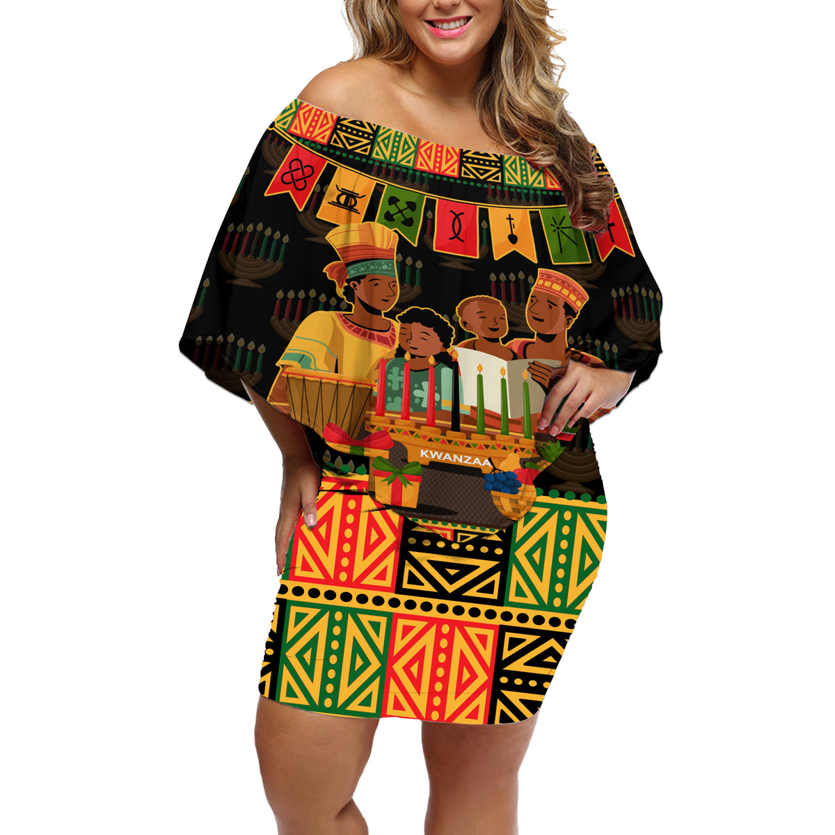 Happy Kwanzaa Off Shoulder Short Dress African-American Culture Celebration - Wonder Print Shop