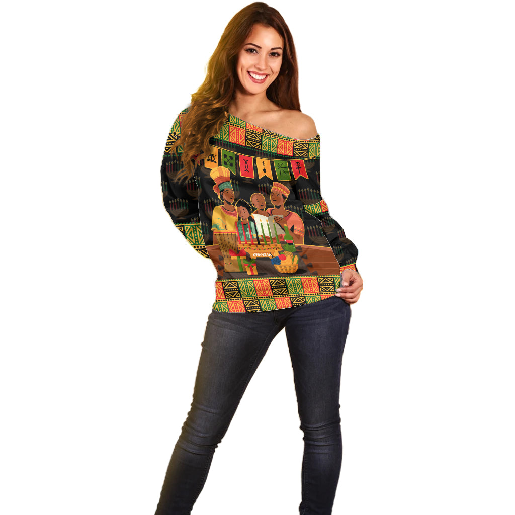 Happy Kwanzaa Off Shoulder Sweater African-American Culture Celebration - Wonder Print Shop