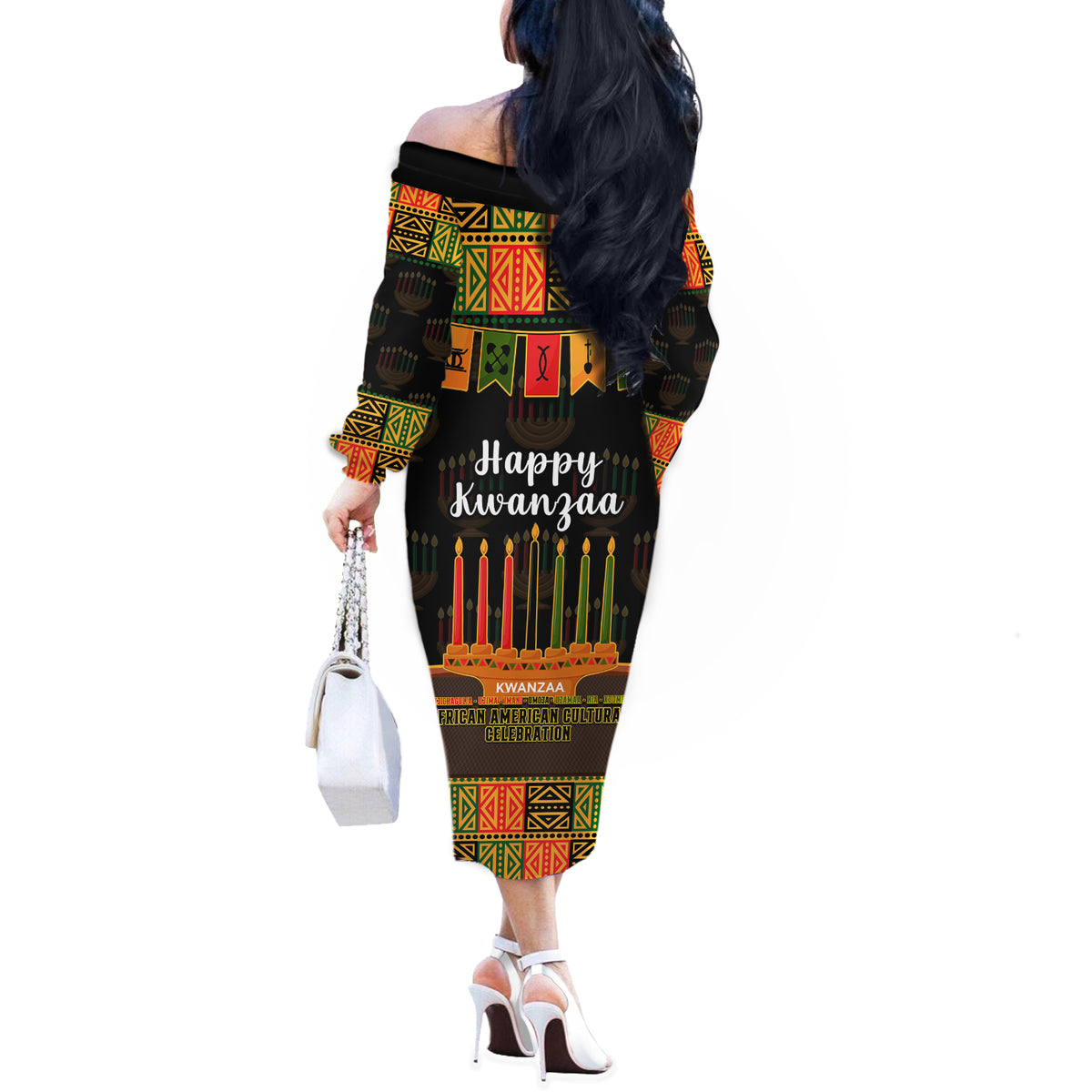 Happy Kwanzza Off The Shoulder Long Sleeve Dress African-American Culture Celebration - Wonder Print Shop