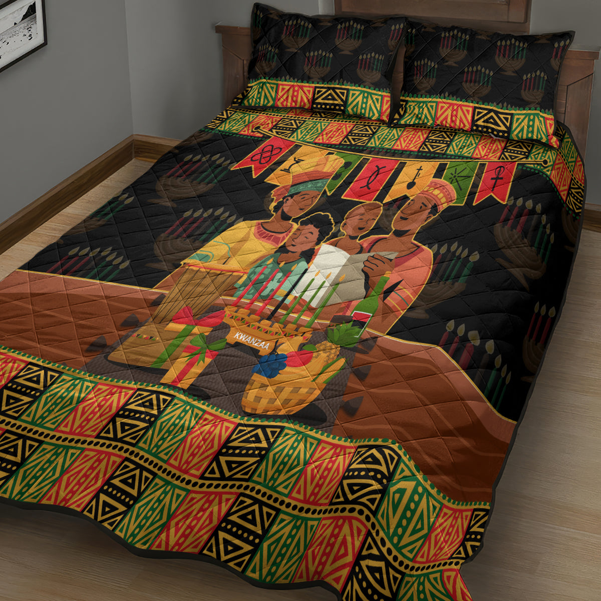 Happy Kwanzaa Quilt Bed Set African-American Culture Celebration - Wonder Print Shop