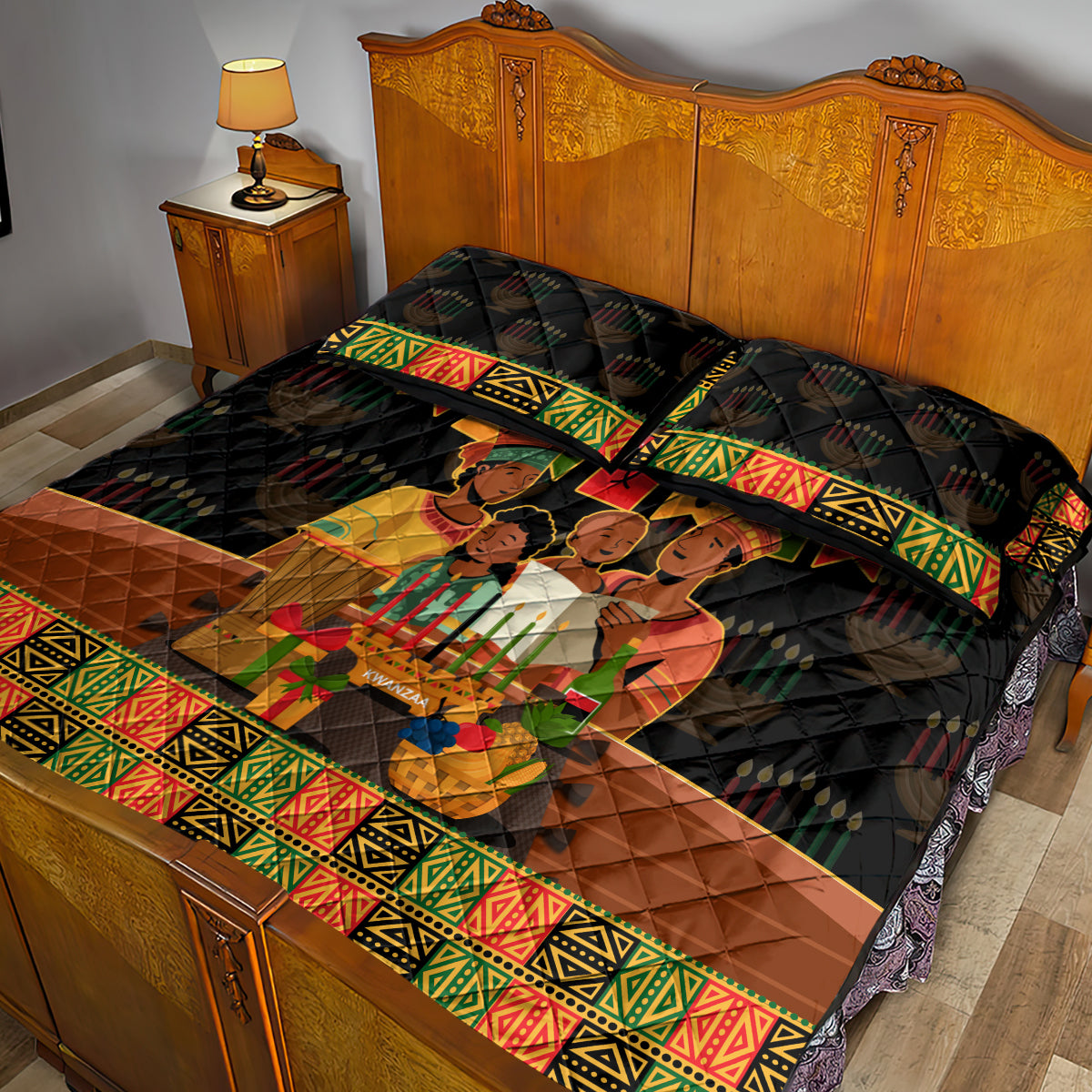 Happy Kwanzaa Quilt Bed Set African-American Culture Celebration - Wonder Print Shop