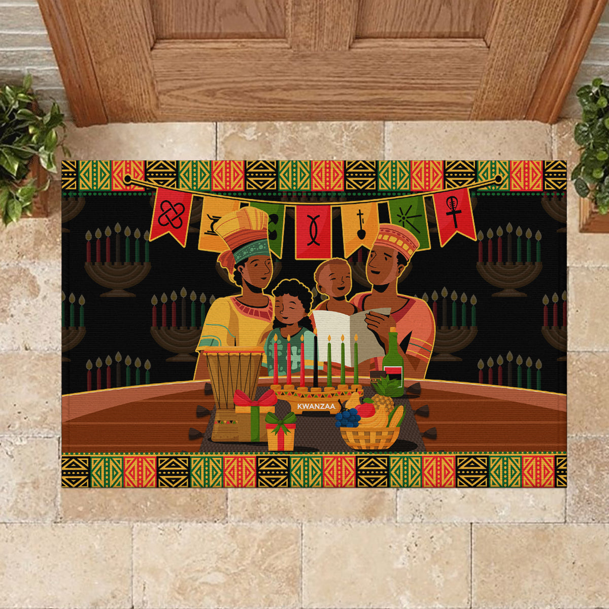 Happy Kwanzaa Rubber Doormat African-American Culture Celebration - Wonder Print Shop