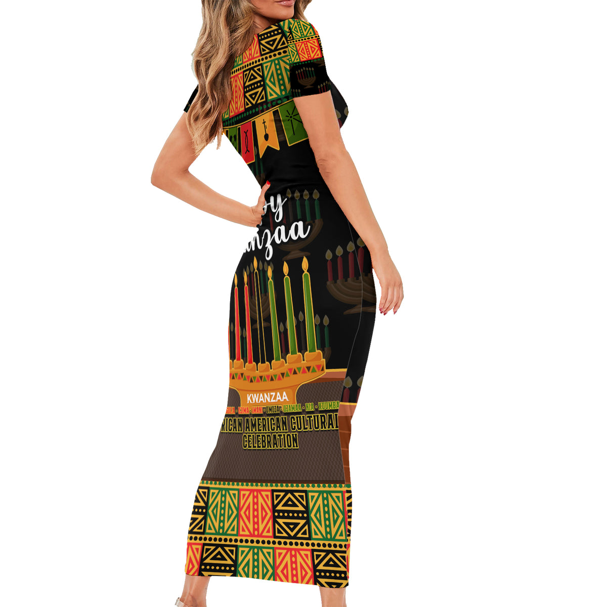 Happy Kwanzaa Short Sleeve Bodycon Dress African-American Culture Celebration - Wonder Print Shop