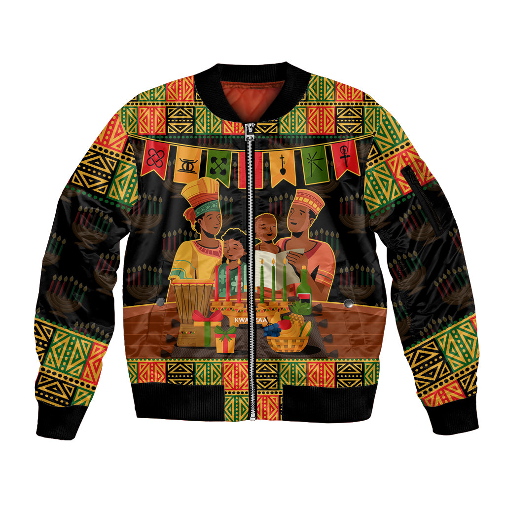 Happy Kwanzaa Sleeve Zip Bomber Jacket African-American Culture Celebration - Wonder Print Shop