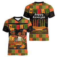 Happy Kwanzaa Women V Neck T Shirt African-American Culture Celebration - Wonder Print Shop