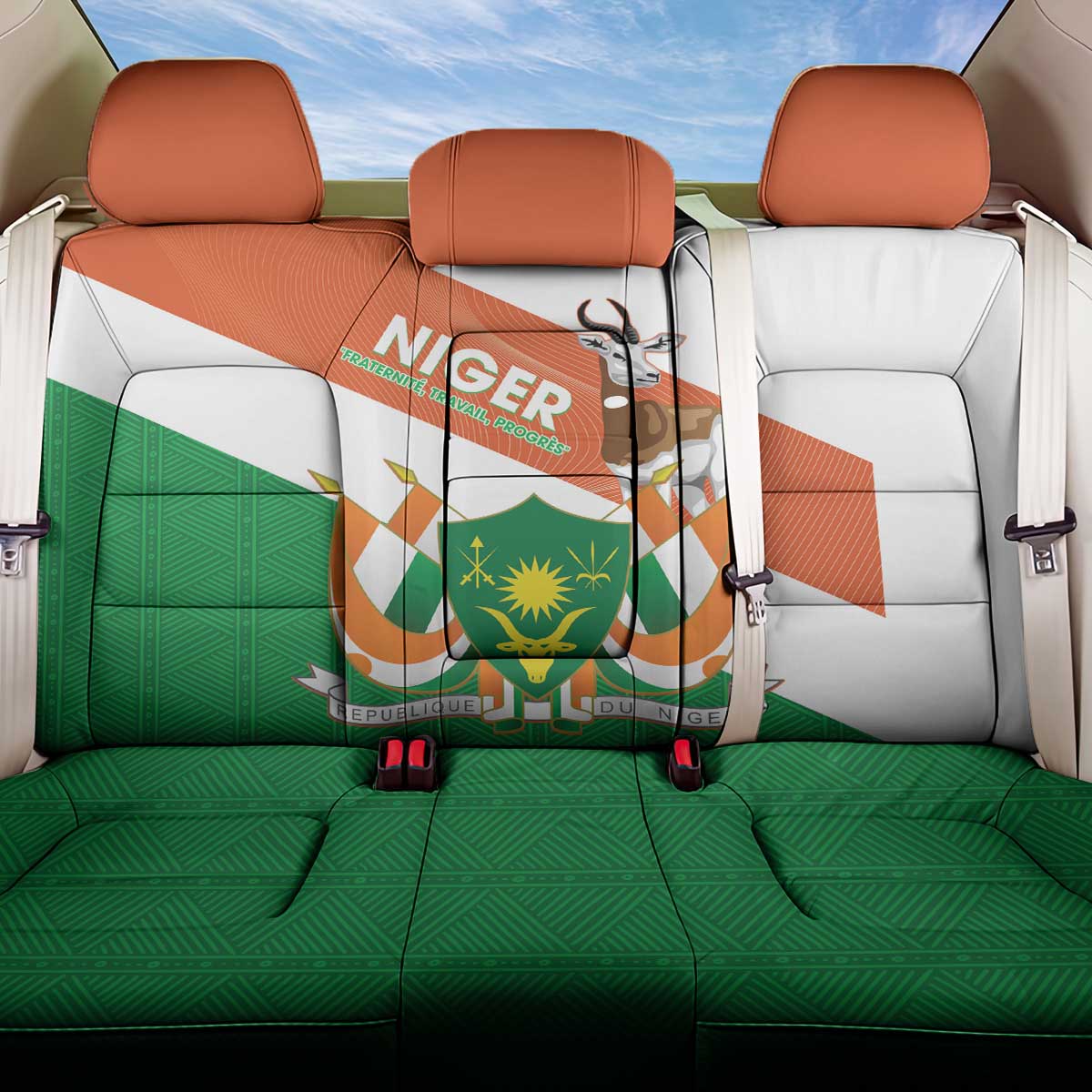 Niger Republic Day Back Car Seat Cover Coat Of Arms With Dama Gazelle - Wonder Print Shop