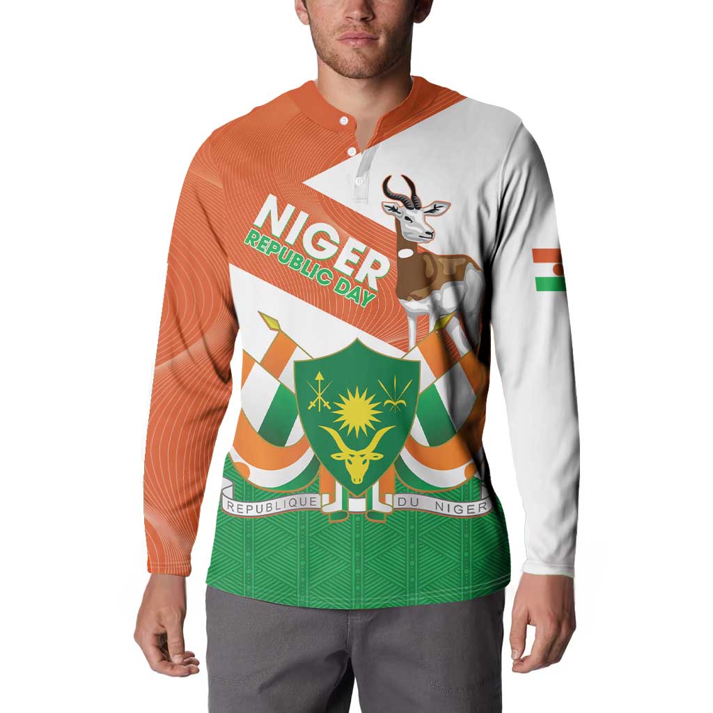 Niger Republic Day Button Sweatshirt Coat Of Arms With Dama Gazelle - Wonder Print Shop