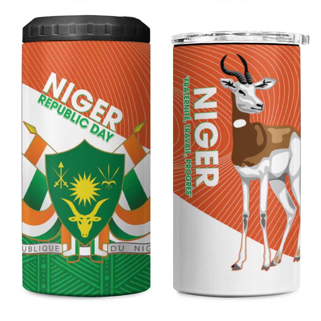 Niger Republic Day 4 in 1 Can Cooler Tumbler Coat Of Arms With Dama Gazelle - Wonder Print Shop