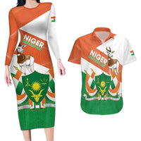 Niger Republic Day Couples Matching Long Sleeve Bodycon Dress and Hawaiian Shirt Coat Of Arms With Dama Gazelle - Wonder Print Shop