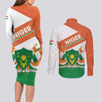 Niger Republic Day Couples Matching Long Sleeve Bodycon Dress and Long Sleeve Button Shirt Coat Of Arms With Dama Gazelle - Wonder Print Shop