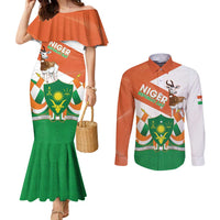 Niger Republic Day Couples Matching Mermaid Dress and Long Sleeve Button Shirt Coat Of Arms With Dama Gazelle