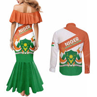 Niger Republic Day Couples Matching Mermaid Dress and Long Sleeve Button Shirt Coat Of Arms With Dama Gazelle