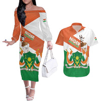 Niger Republic Day Couples Matching Off The Shoulder Long Sleeve Dress and Hawaiian Shirt Coat Of Arms With Dama Gazelle - Wonder Print Shop