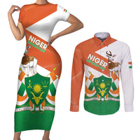 Niger Republic Day Couples Matching Short Sleeve Bodycon Dress and Long Sleeve Button Shirt Coat Of Arms With Dama Gazelle - Wonder Print Shop