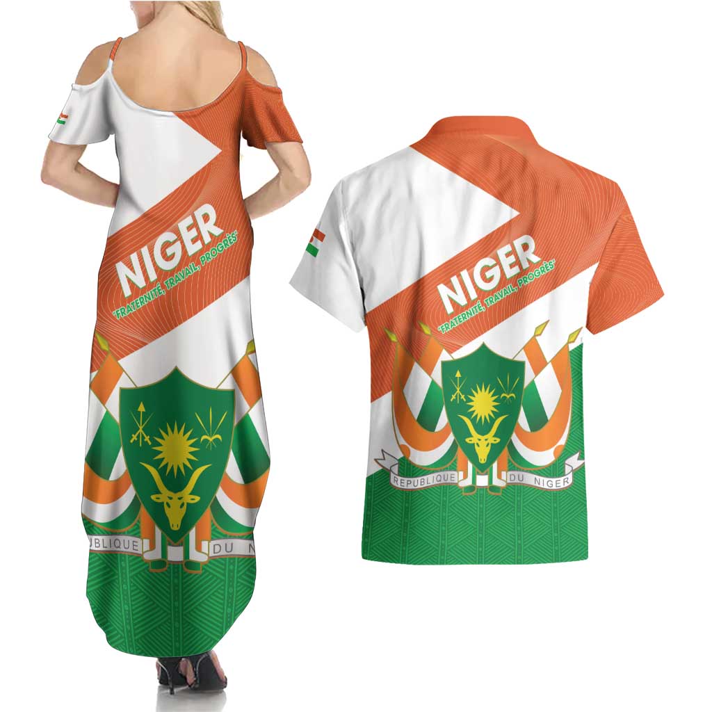 Niger Republic Day Couples Matching Summer Maxi Dress and Hawaiian Shirt Coat Of Arms With Dama Gazelle - Wonder Print Shop