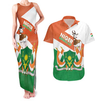Niger Republic Day Couples Matching Tank Maxi Dress and Hawaiian Shirt Coat Of Arms With Dama Gazelle - Wonder Print Shop