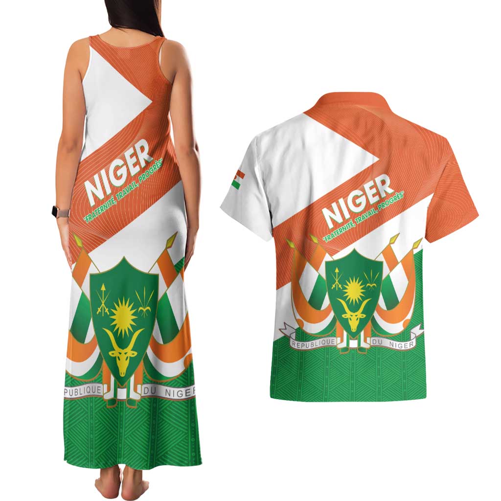 Niger Republic Day Couples Matching Tank Maxi Dress and Hawaiian Shirt Coat Of Arms With Dama Gazelle - Wonder Print Shop