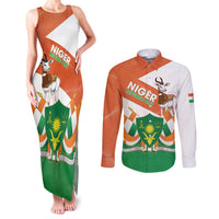 Niger Republic Day Couples Matching Tank Maxi Dress and Long Sleeve Button Shirt Coat Of Arms With Dama Gazelle - Wonder Print Shop