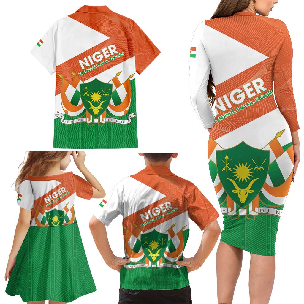 Niger Republic Day Family Matching Long Sleeve Bodycon Dress and Hawaiian Shirt Coat Of Arms With Dama Gazelle - Wonder Print Shop