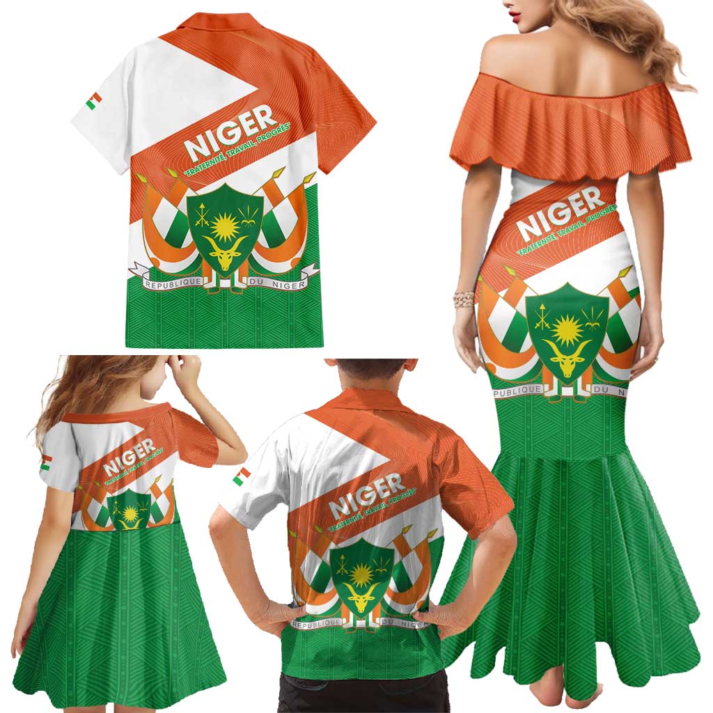 Niger Republic Day Family Matching Mermaid Dress and Hawaiian Shirt Coat Of Arms With Dama Gazelle - Wonder Print Shop