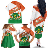 Niger Republic Day Family Matching Off The Shoulder Long Sleeve Dress and Hawaiian Shirt Coat Of Arms With Dama Gazelle - Wonder Print Shop