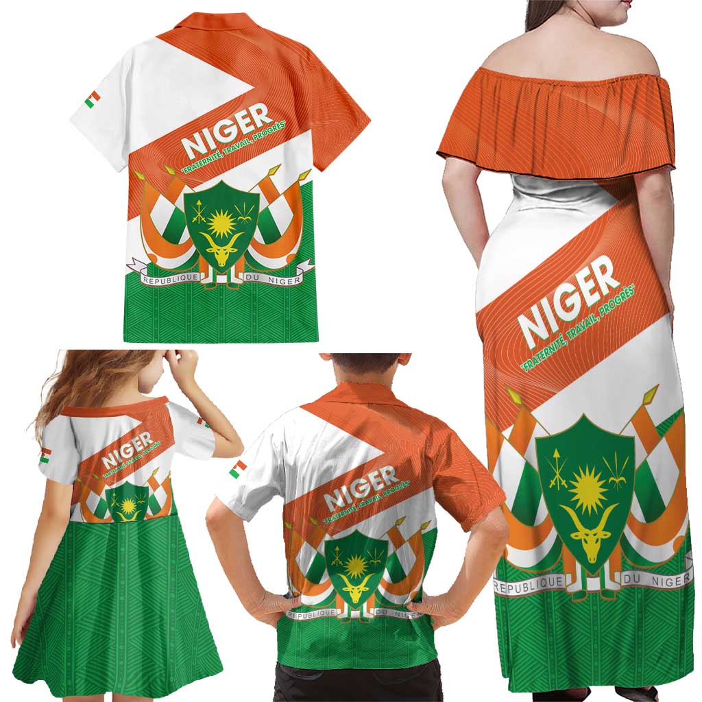 Niger Republic Day Family Matching Off Shoulder Maxi Dress and Hawaiian Shirt Coat Of Arms With Dama Gazelle - Wonder Print Shop