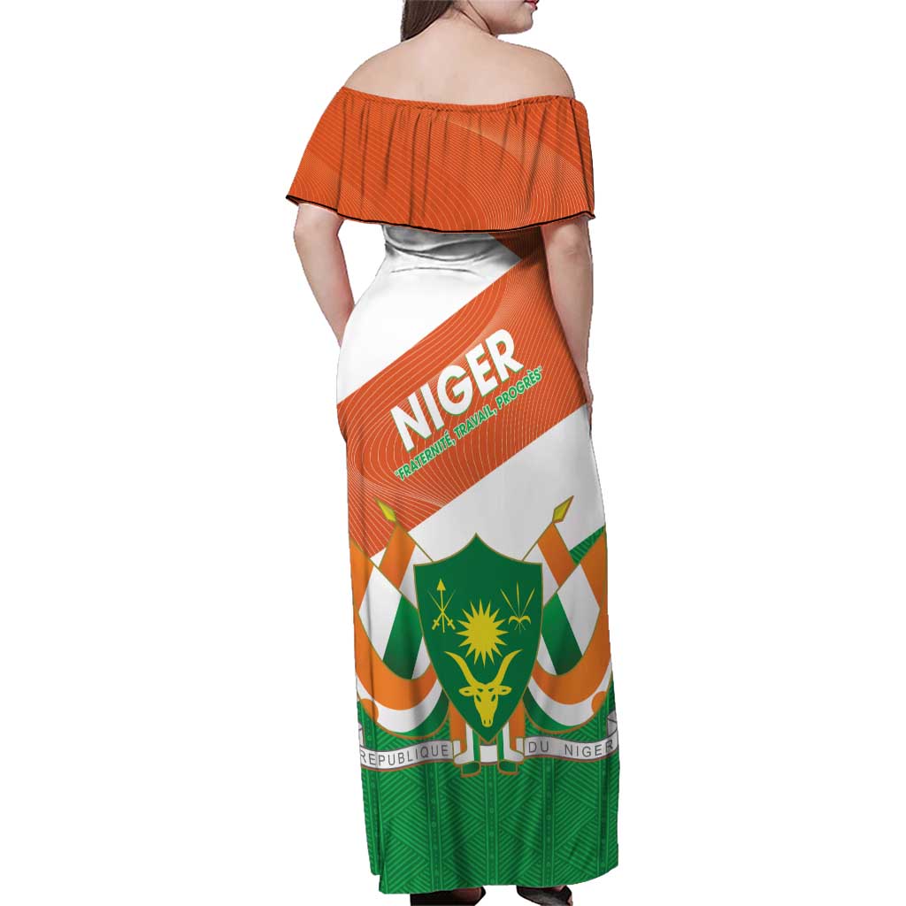 Niger Republic Day Family Matching Off Shoulder Maxi Dress and Hawaiian Shirt Coat Of Arms With Dama Gazelle - Wonder Print Shop