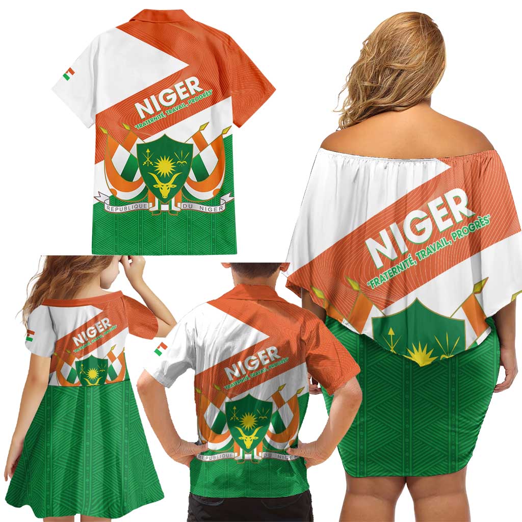 Niger Republic Day Family Matching Off Shoulder Short Dress and Hawaiian Shirt Coat Of Arms With Dama Gazelle - Wonder Print Shop