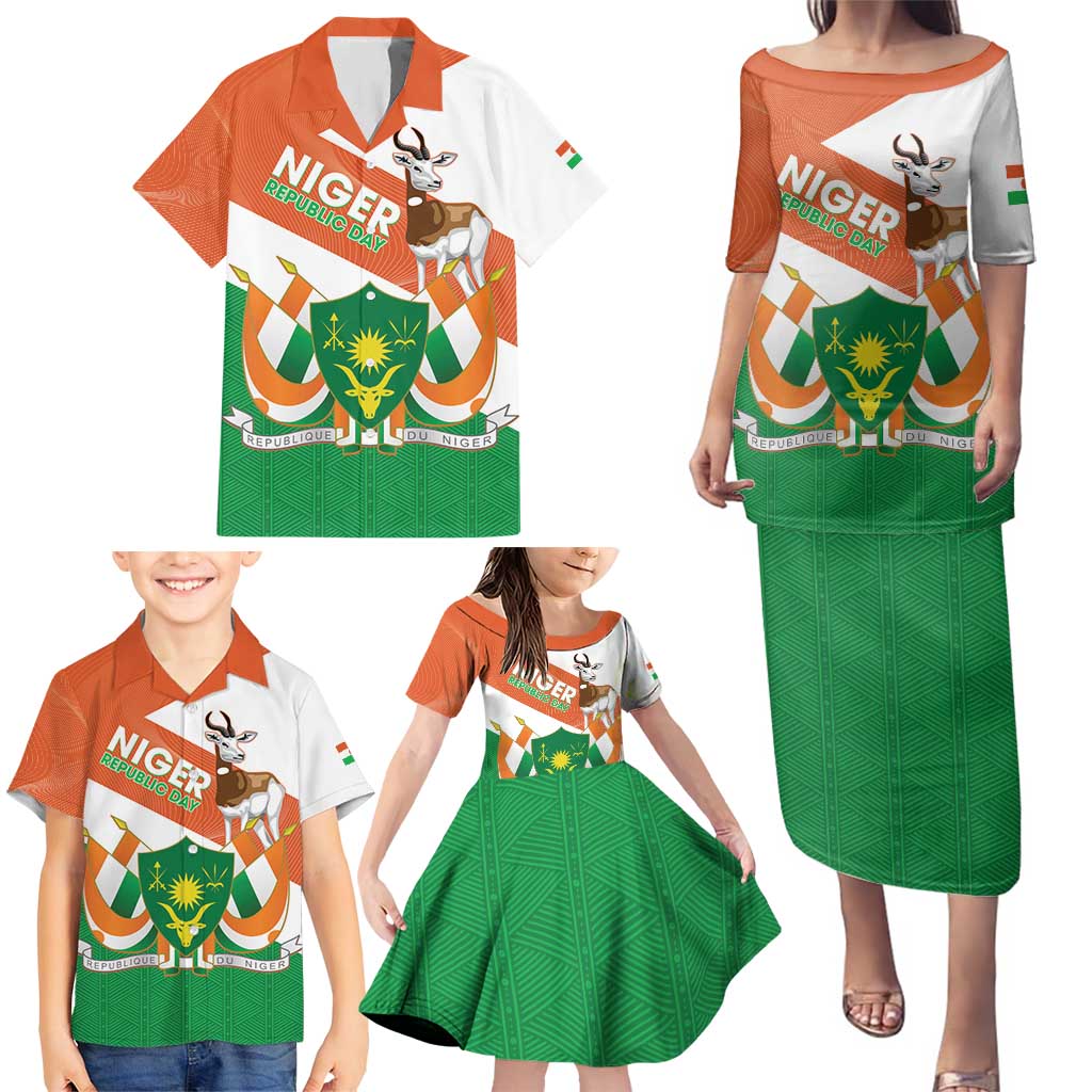 Niger Republic Day Family Matching Puletasi and Hawaiian Shirt Coat Of Arms With Dama Gazelle - Wonder Print Shop