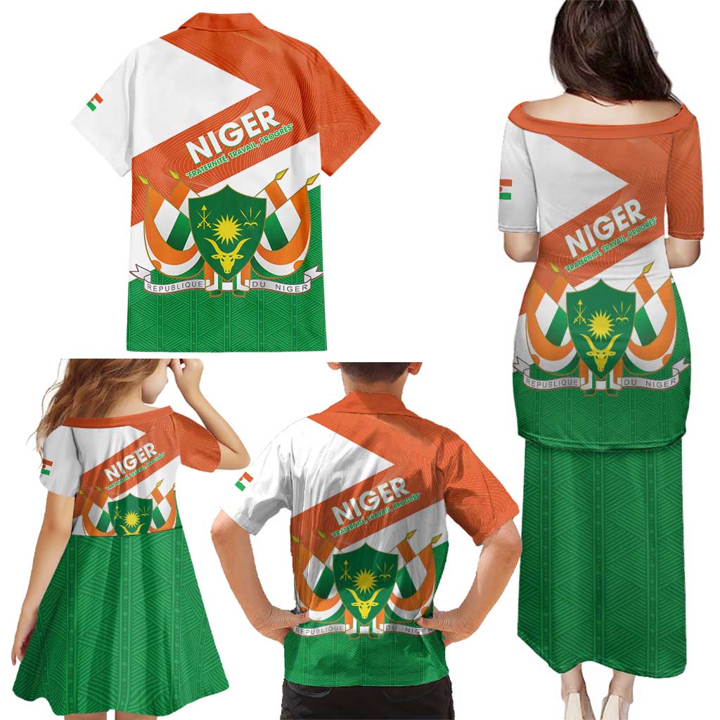 Niger Republic Day Family Matching Puletasi and Hawaiian Shirt Coat Of Arms With Dama Gazelle - Wonder Print Shop