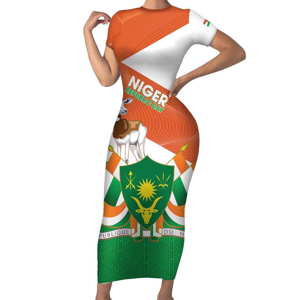 Niger Republic Day Family Matching Short Sleeve Bodycon Dress and Hawaiian Shirt Coat Of Arms With Dama Gazelle - Wonder Print Shop