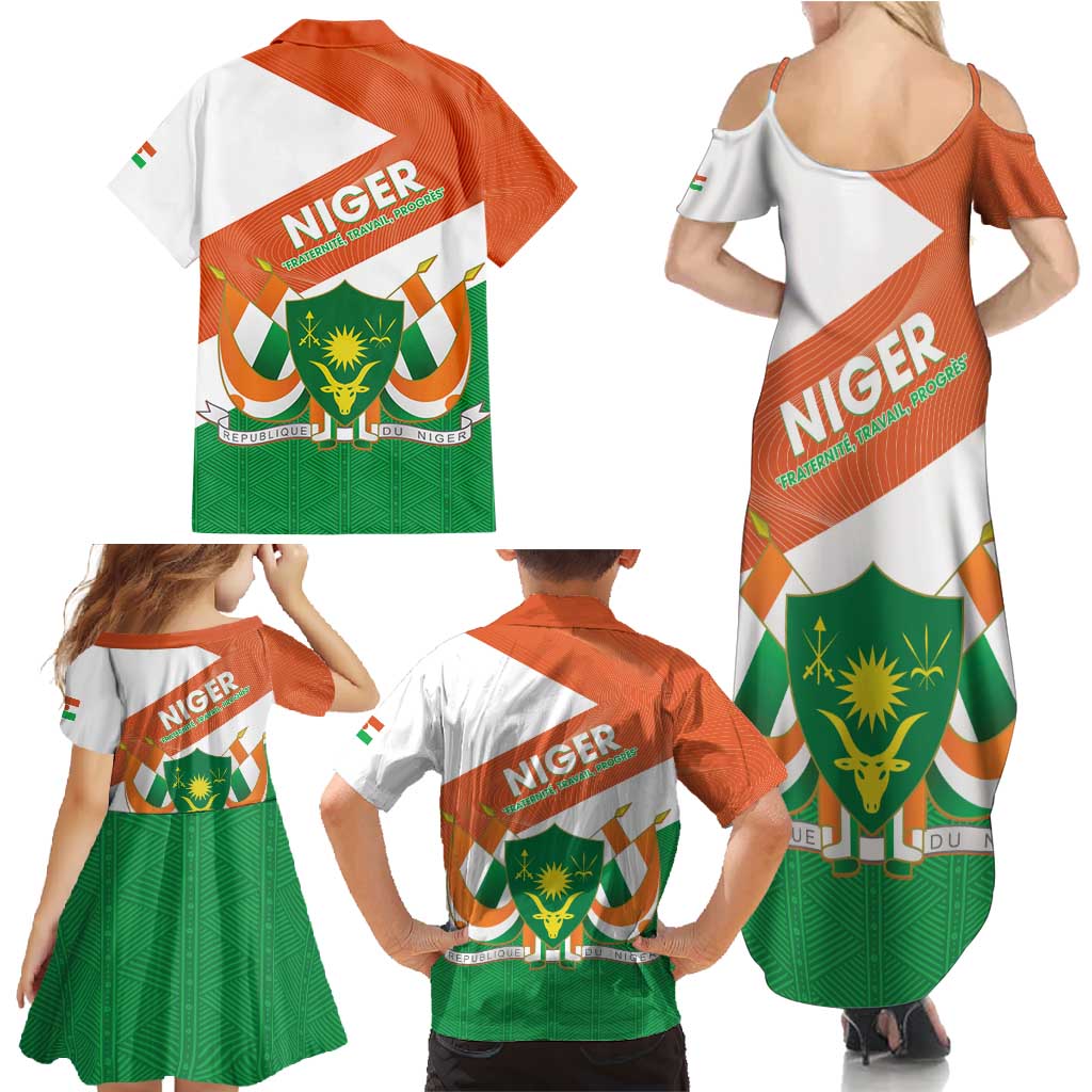 Niger Republic Day Family Matching Summer Maxi Dress and Hawaiian Shirt Coat Of Arms With Dama Gazelle - Wonder Print Shop