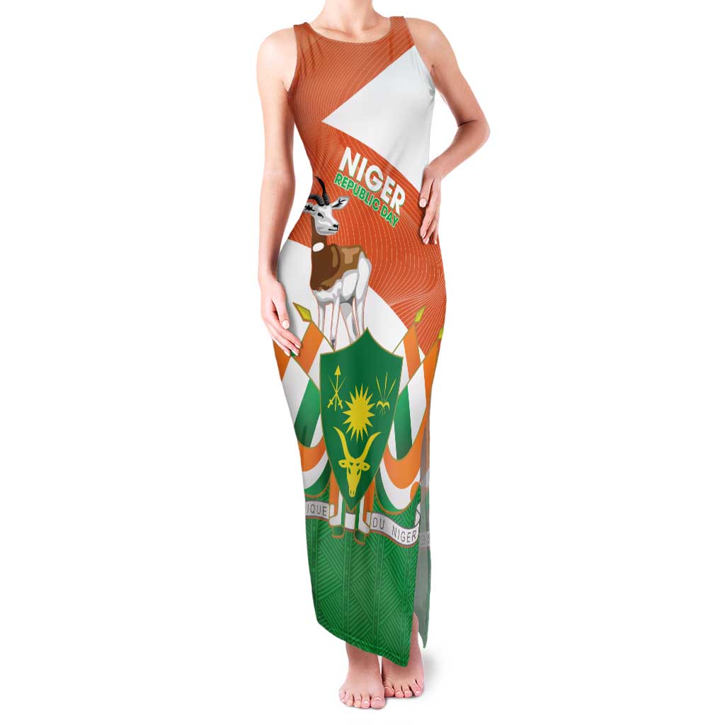 Niger Republic Day Family Matching Tank Maxi Dress and Hawaiian Shirt Coat Of Arms With Dama Gazelle - Wonder Print Shop