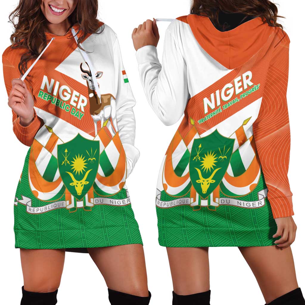 Niger Republic Day Hoodie Dress Coat Of Arms With Dama Gazelle - Wonder Print Shop