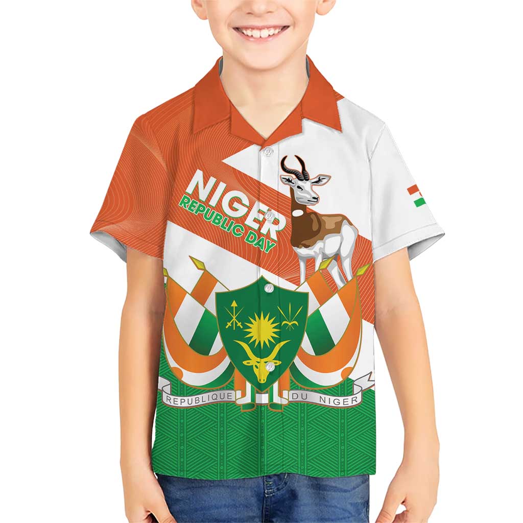 Niger Republic Day Kid Hawaiian Shirt Coat Of Arms With Dama Gazelle - Wonder Print Shop