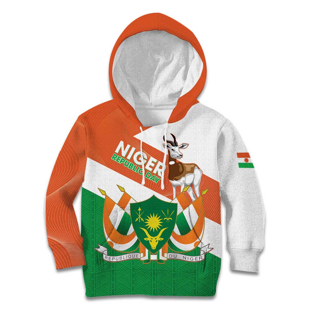 Niger Republic Day Kid Hoodie Coat Of Arms With Dama Gazelle - Wonder Print Shop